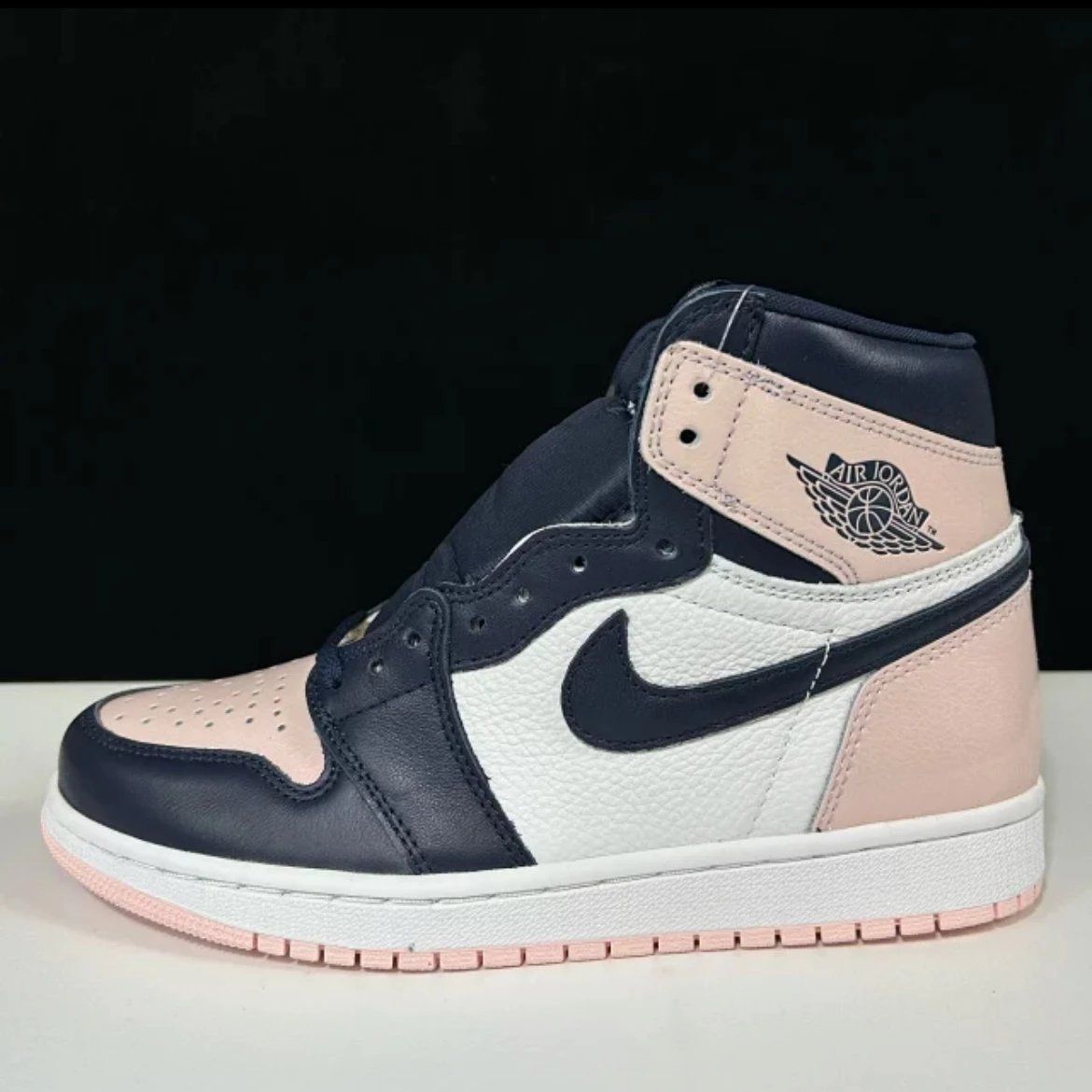 Air Jordan AJ1 Mid Navy Blue White Light Pink Shoes