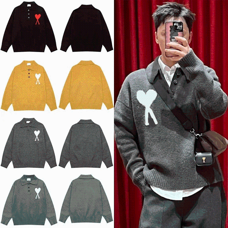 AMI sweater big heart jacquard shirt knit sweater models