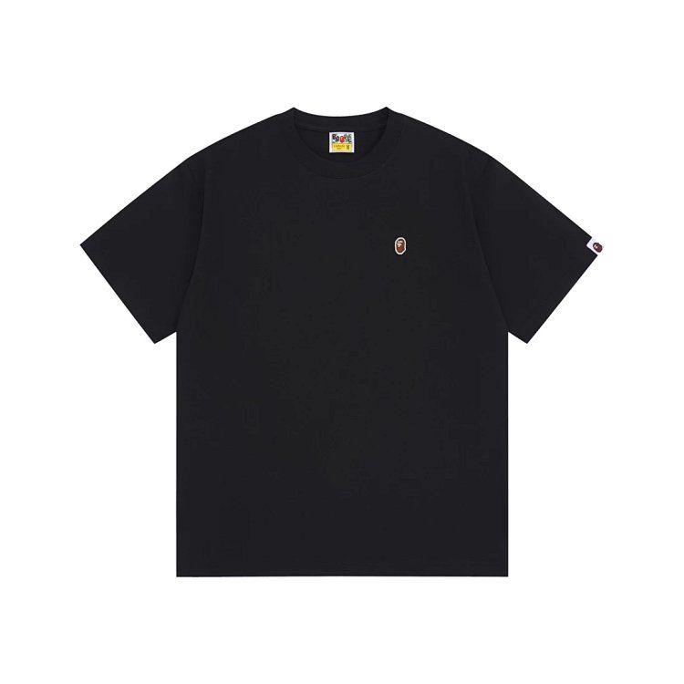 Ape head embroidered badge solid color short sleeve shirt men and women couples cotton bottoming shirt tide