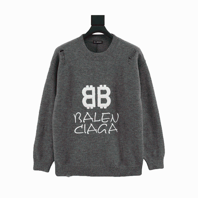 Balenciaga Double Embroidery Knit Crew Sweater