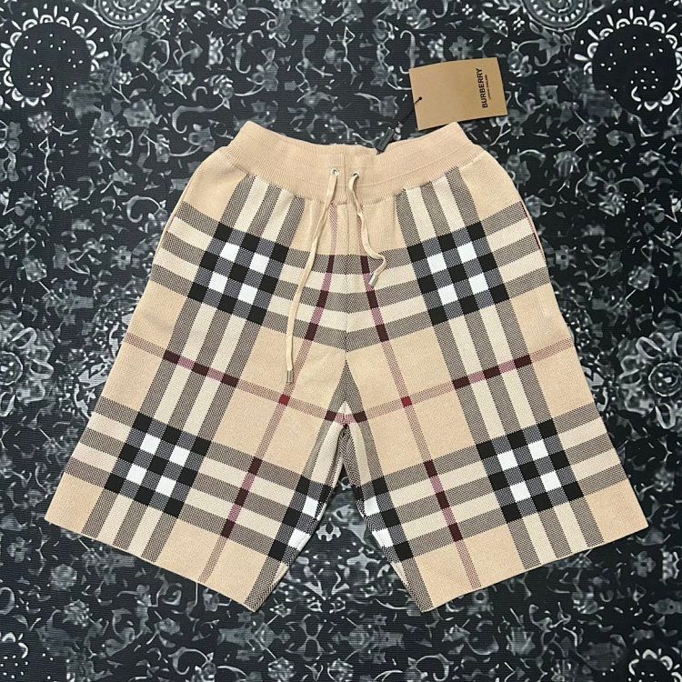 BURBERRY khaki striped plaid patchwork shorts
