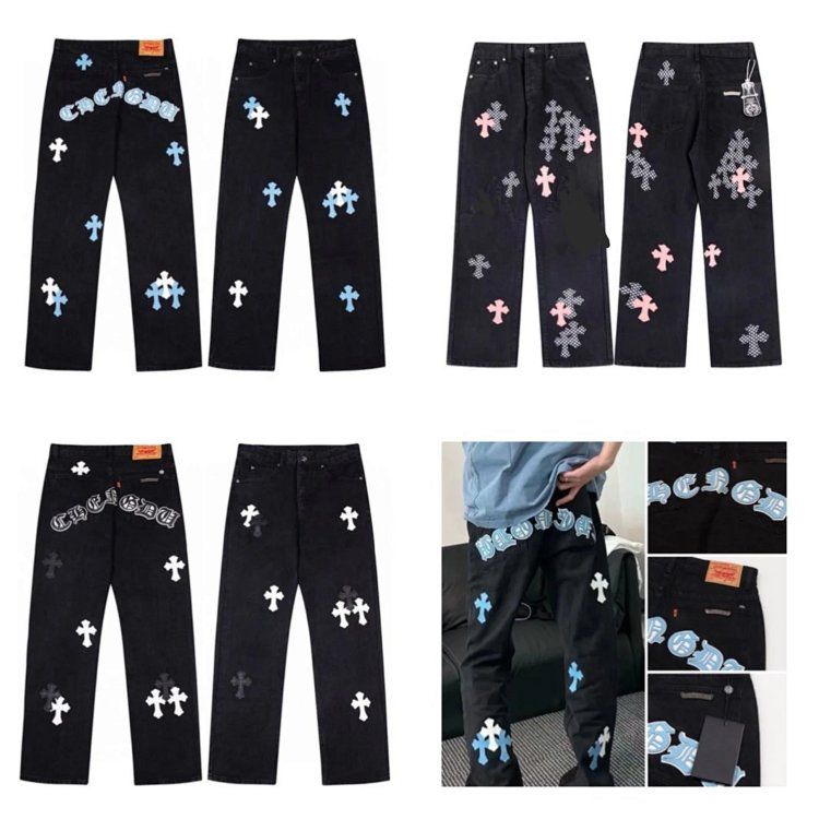 Chrome Hear New Cross Colorblocked Leather Label Jeans Long Pants