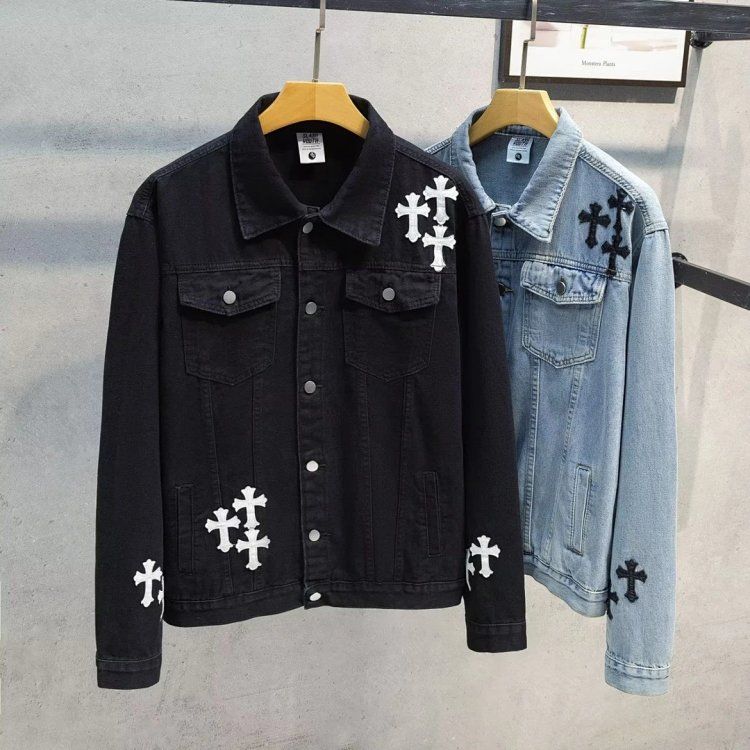 Chrome Heart Cross Leather Label Denim Jacket Jacket