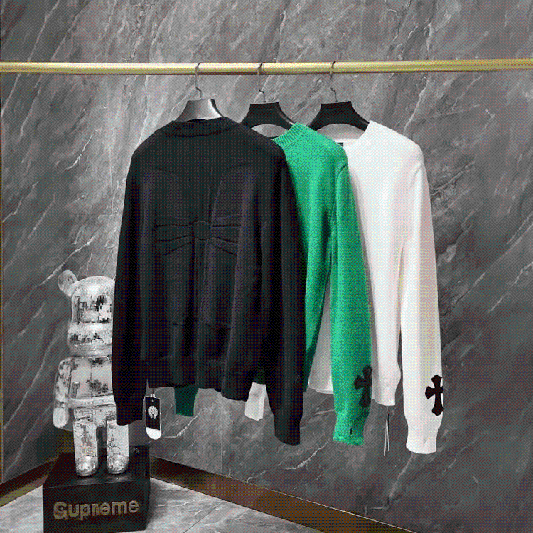 Chrome Hearts Cuffs Appliquéd Leather Opening Crafted Back Three-dimensional Jacquard Sweater