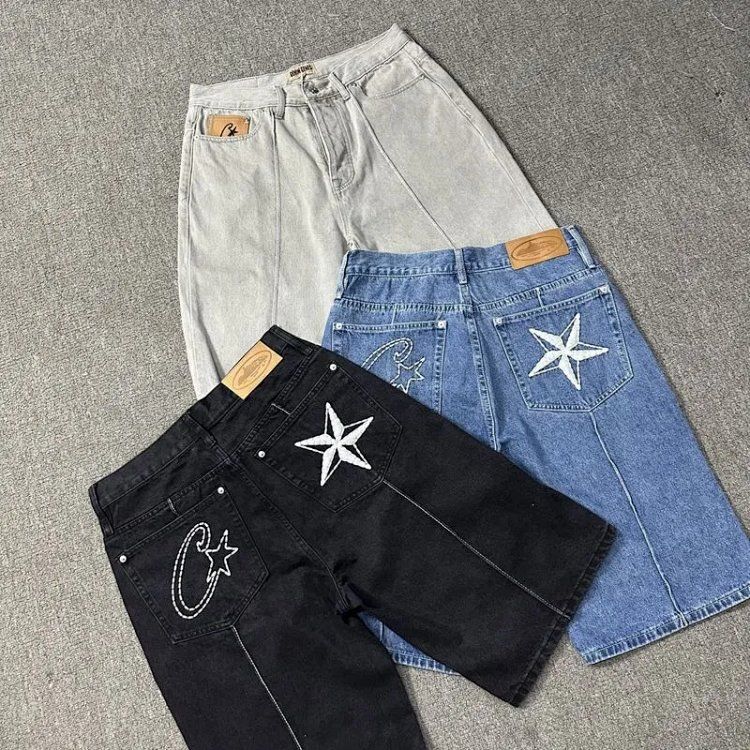 Corteiz jeans star embroidered vintage distressed shorts