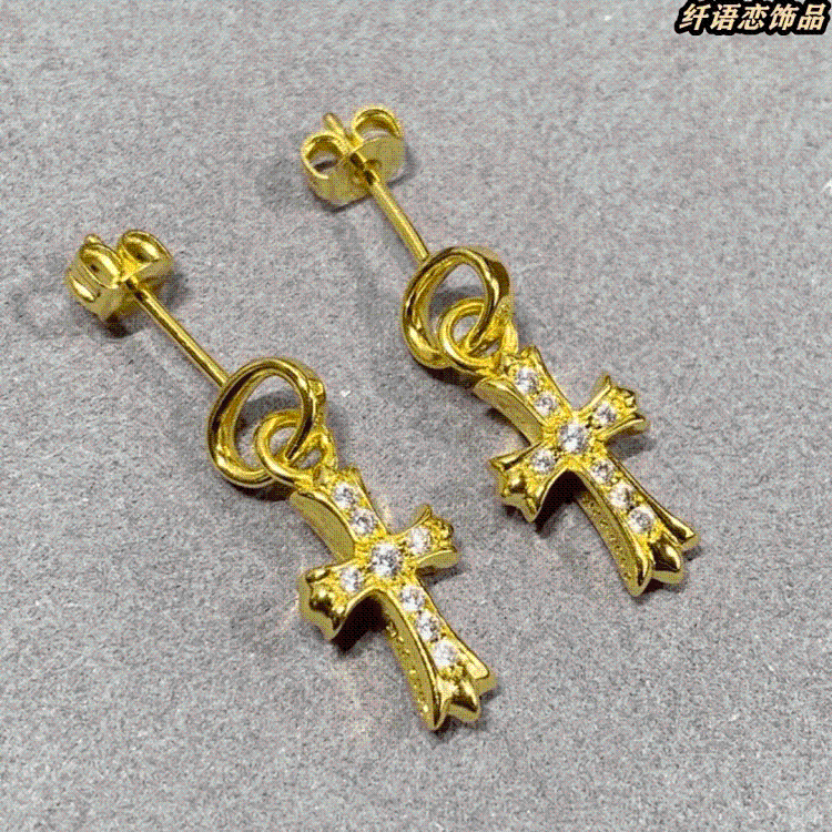 Crocentric Cross Earrings in Gold with Diamonds Unisex Must-Have Fashion Items