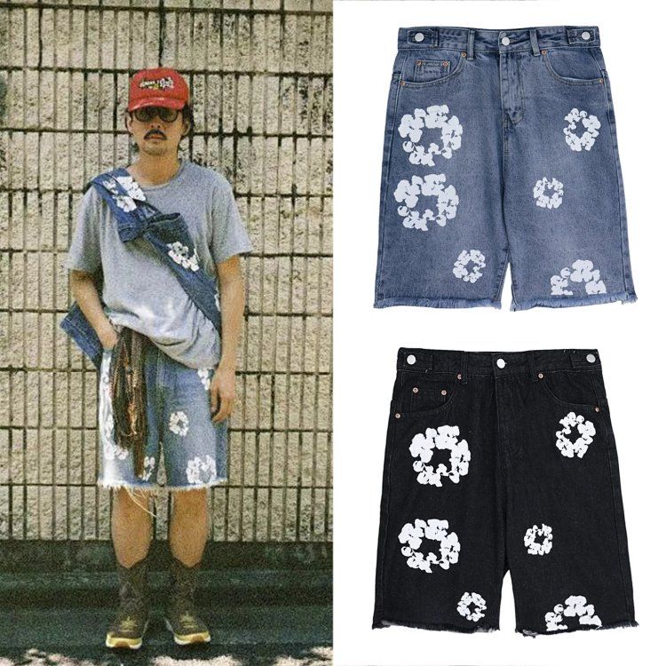 Denim Tears denim shorts men white wreath print five pants summer hot pants women