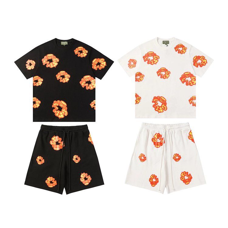 Denim Tears Flame Print Fringe Shorts Short Sleeve T-Shirt Set