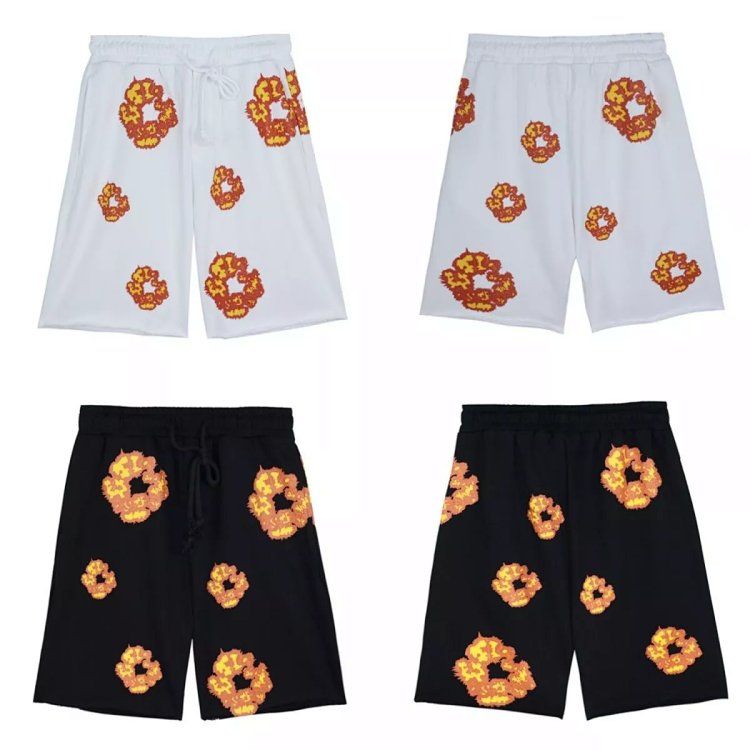 Denim Tears Sweatshirt Flame Print Tassel Americana Shorts for Men and Women
