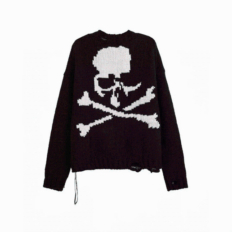 Enfants Riches Depri Hole Breaking Sweater Dark Style Back Large Skull Sweater