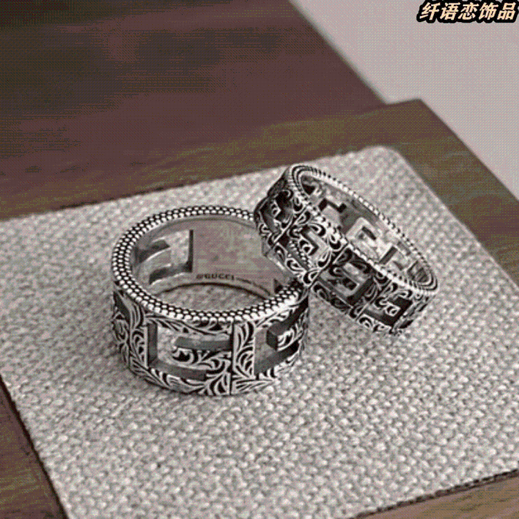 Gucci square pattern silver ring narrow/wide antique ring