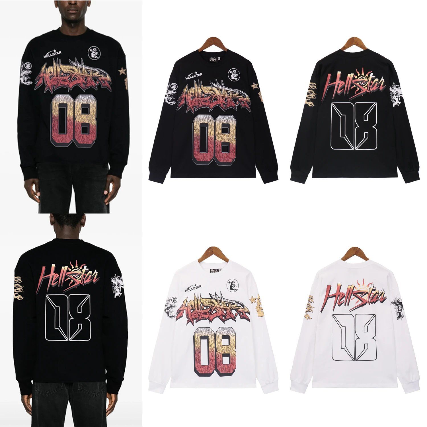 Hellstar American hip-hop spring and fall men's retro printing loose T-shirt long-sleeved couple bottoming shirt
