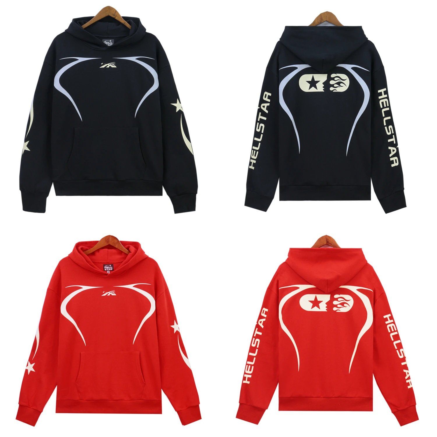 Hellstar American tide terry high street retro hooded sweatshirt pants set