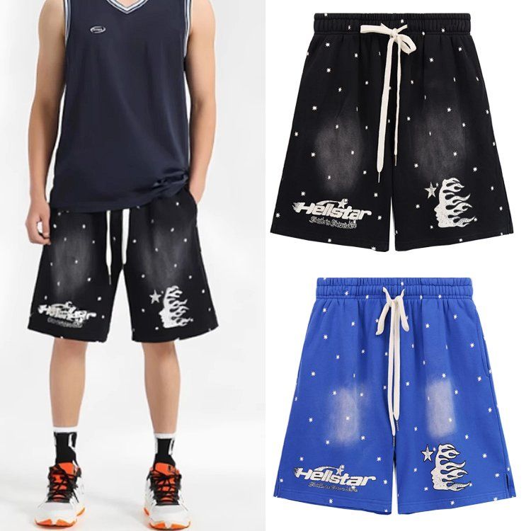 hellstar high street ins same retro washed and old mud print sweater shorts