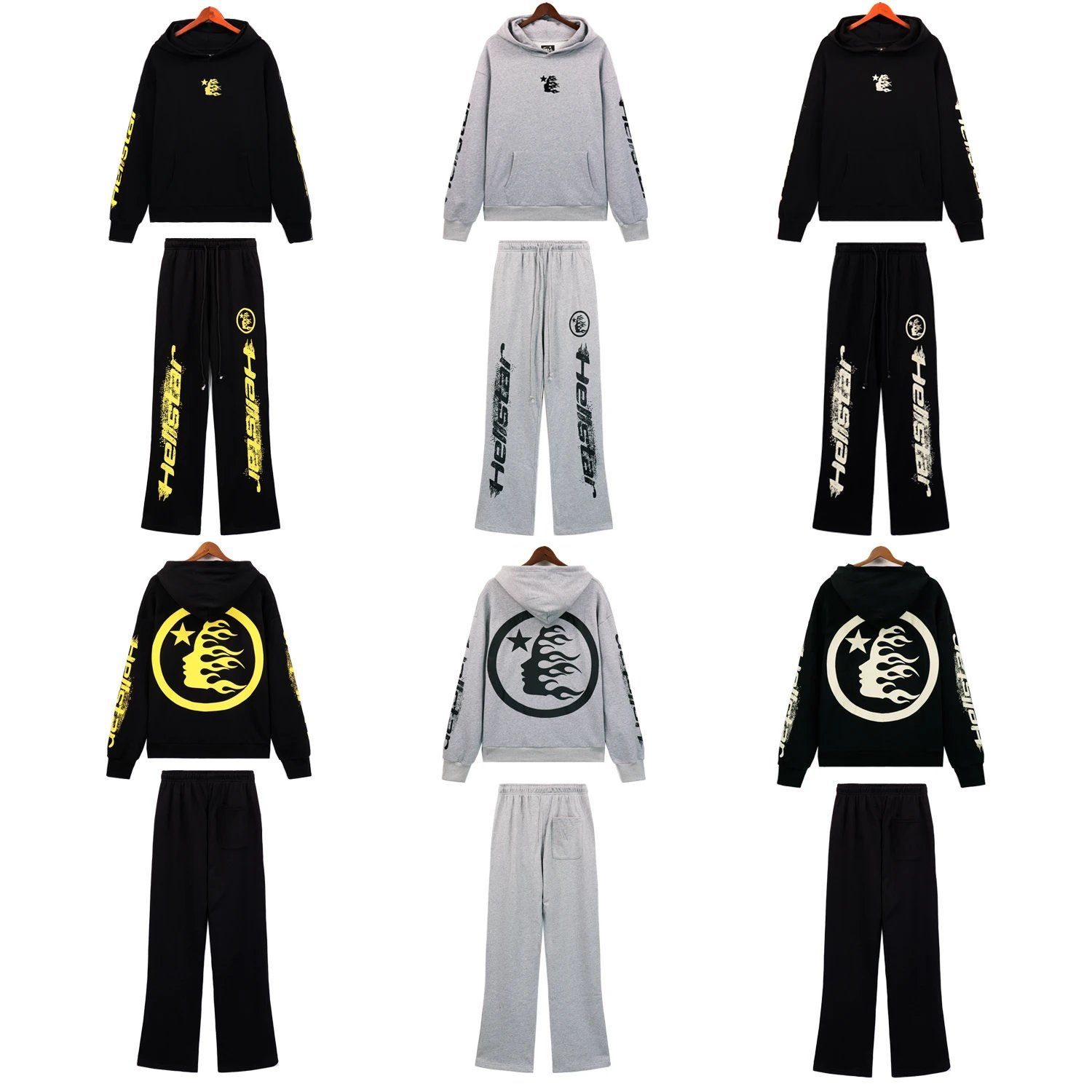 Hellstar Printed Sweatshirt Set American Hipster Front Embroidered Terry High Street Vintage Hooded Sweatshirt
