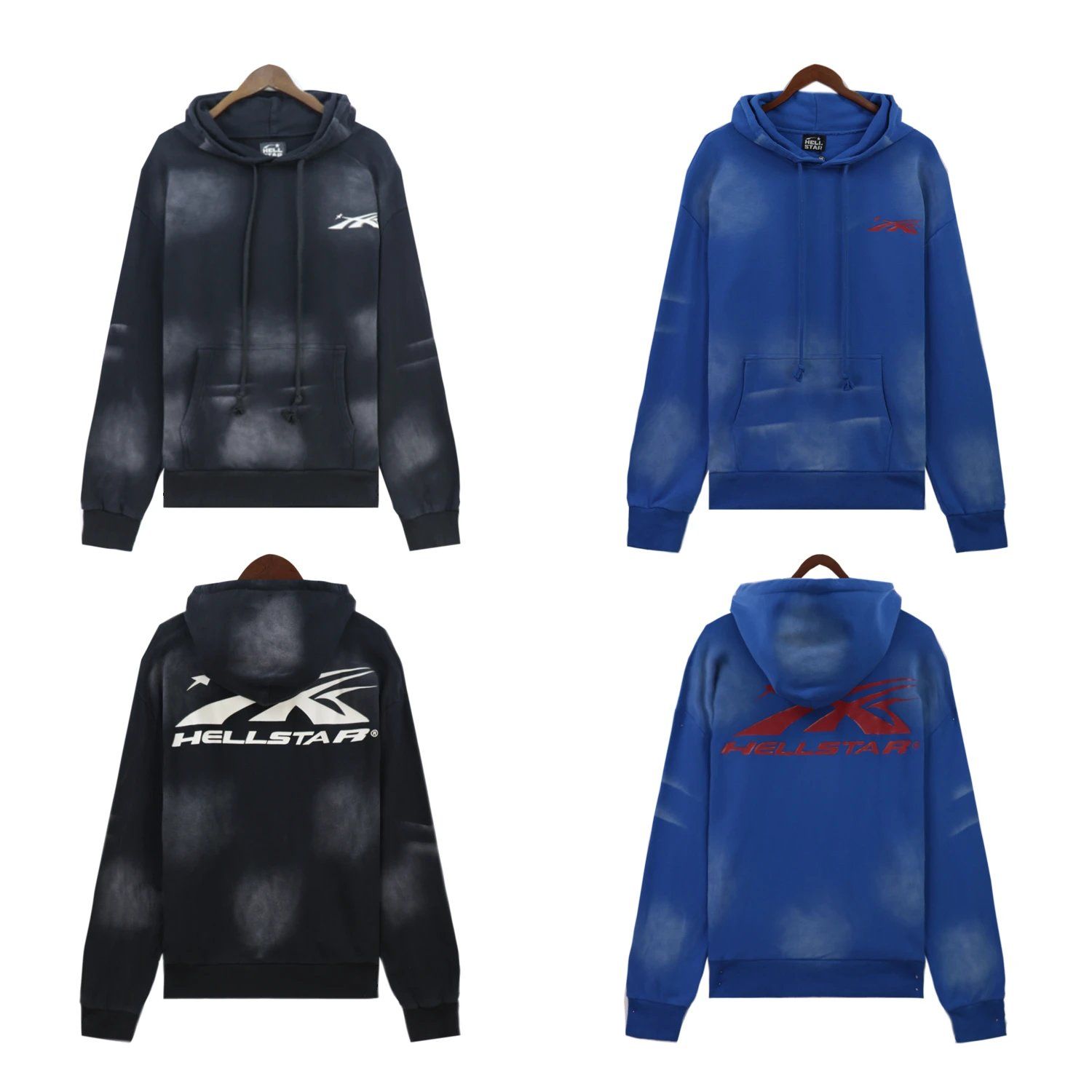 Hellstar Wash and Potassium Spray Printed Thick Panel American Hipster Terry High Street Vintage Hooded Sweatshirt