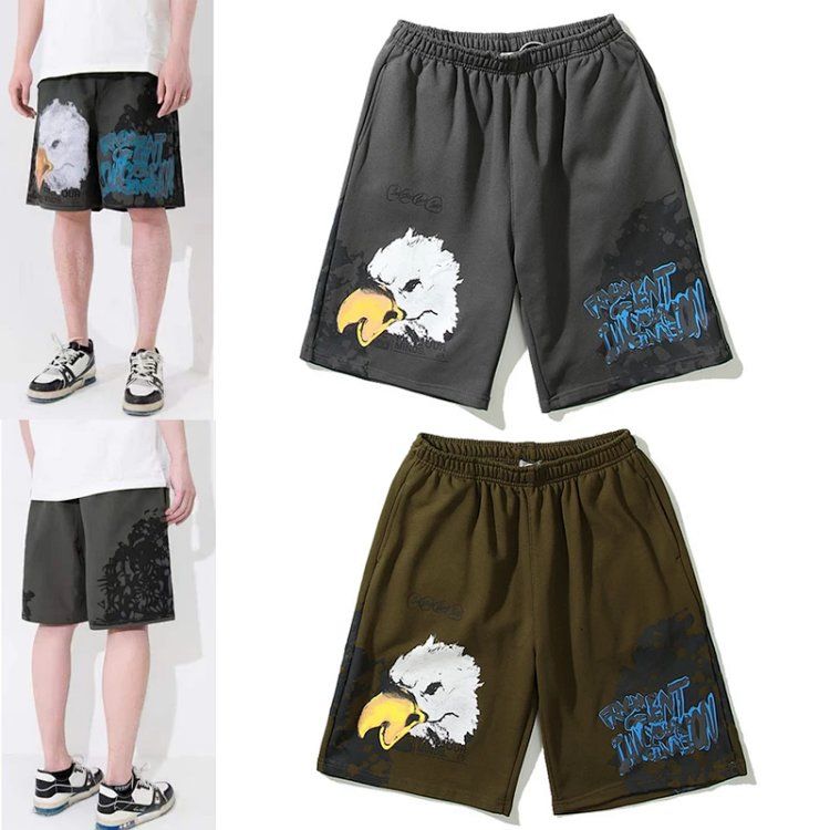 Hip Hop Travis ScottTSCactusJackxFragment Hiroshi FujiwaraCo-branded Eagle Head Lightning Shorts