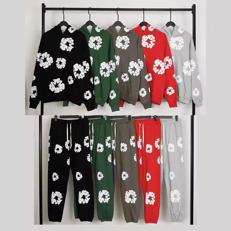 Hooded kapok print loose suit men and women sweater casual sweatpants