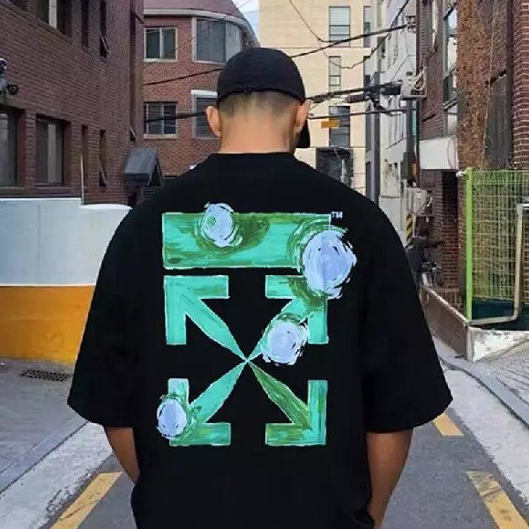 Hot gold arrow printing cotton short-sleeved shirt men and women loose couple tops tide half-sleeved