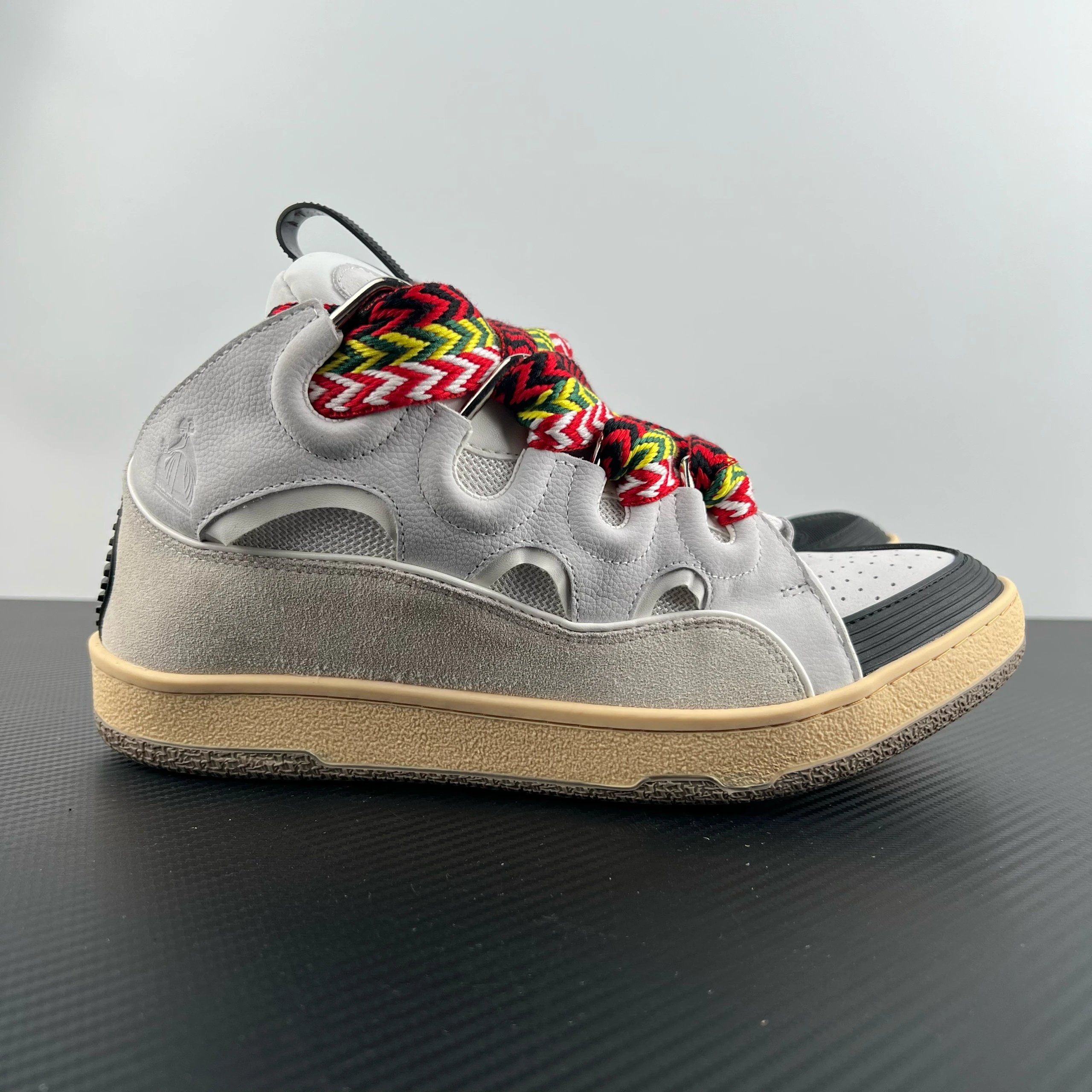 Lanvin Curb Leather Sneaker Grey Lace Up
