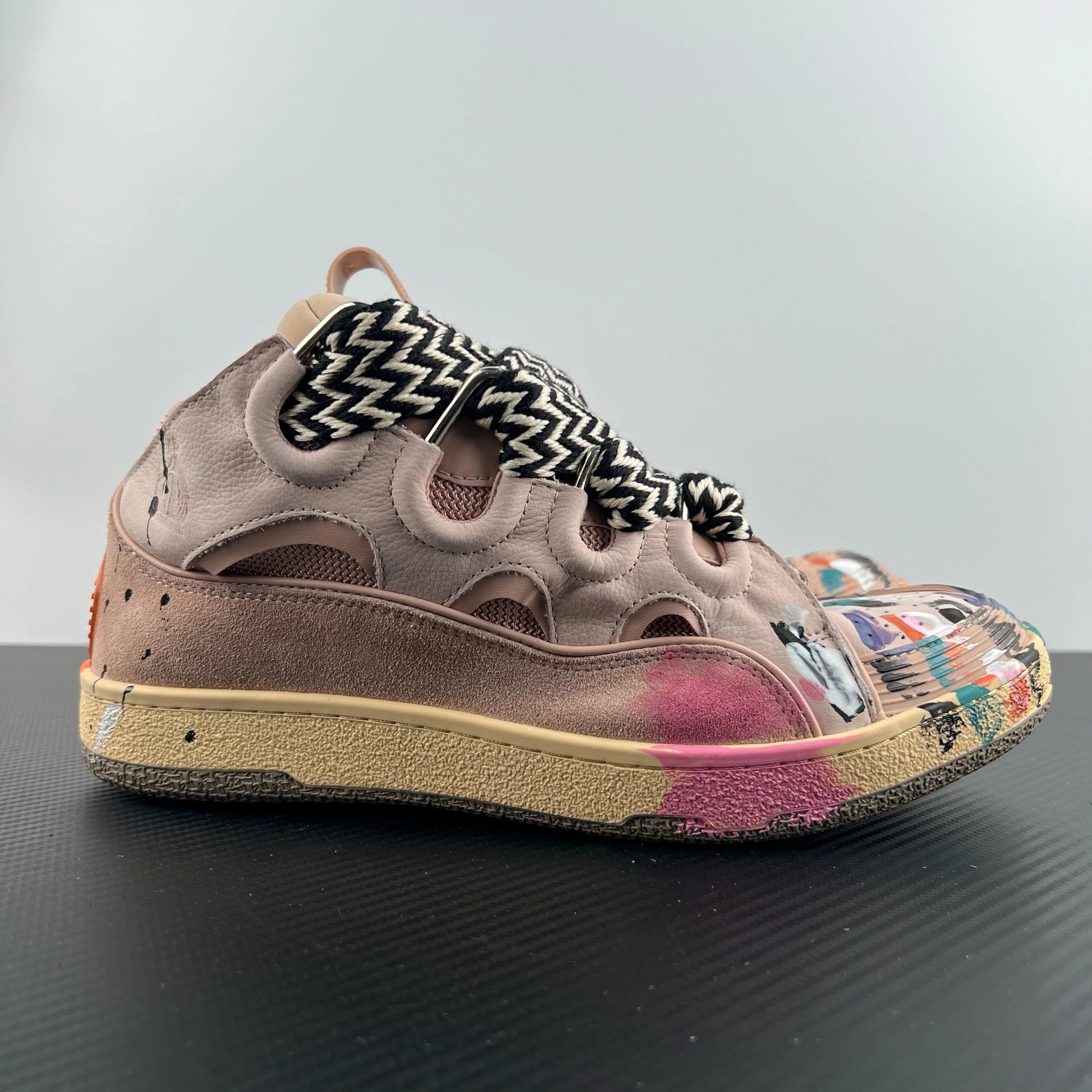 Lanvin Curb Leather Sneaker Ink Splash
