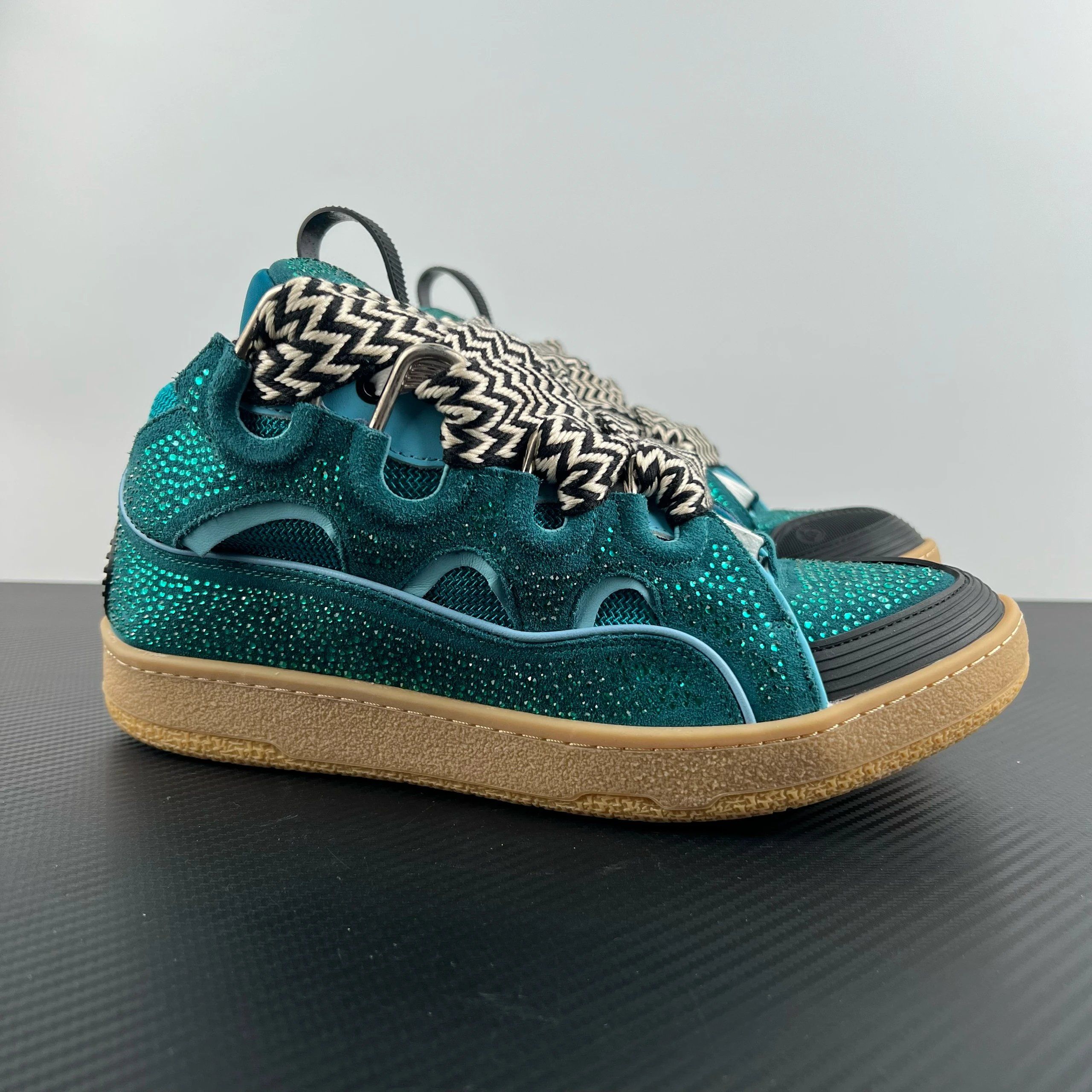 Lanvin Curb Leather Sneakers Blue Sparkle