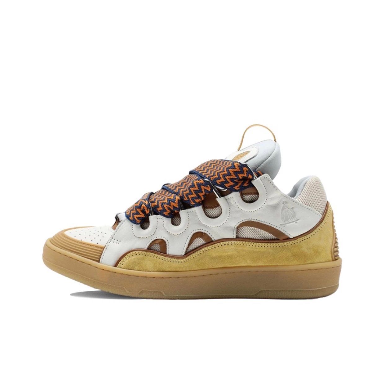 Lanvin Curb Leather Sneakers Blue Yellow White Colorblocking