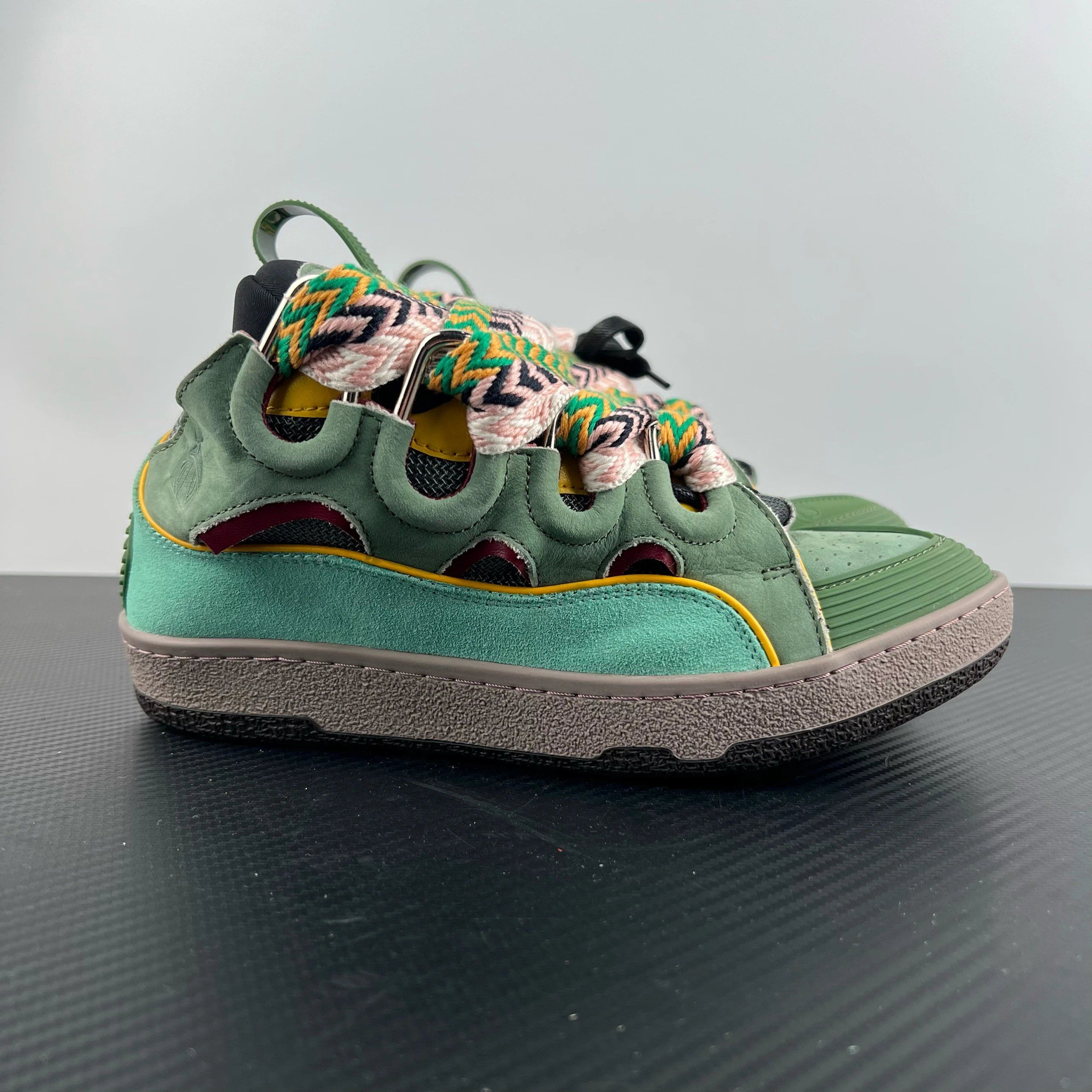 Lanvin Curb Leather Sneakers Colorblocked Green
