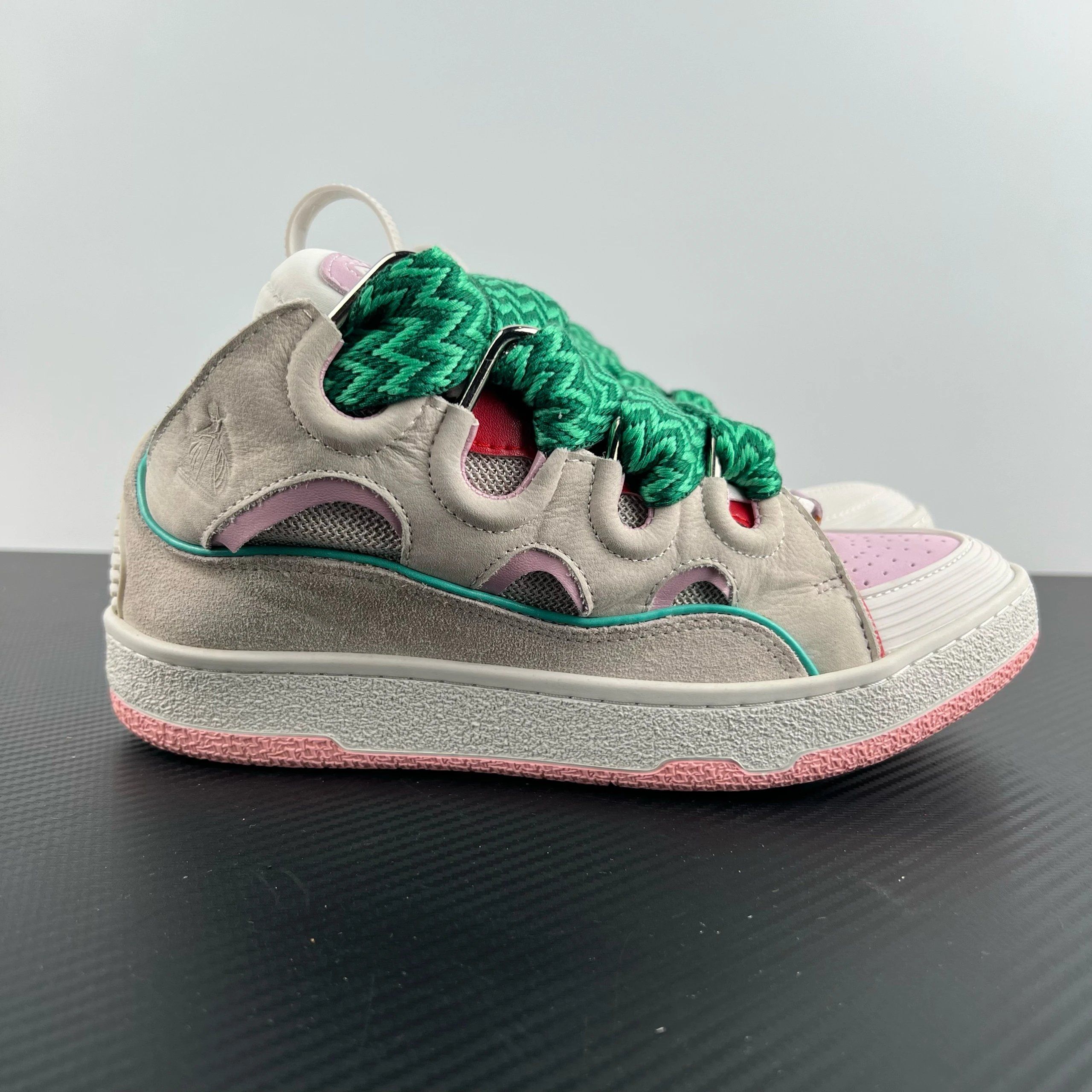 Lanvin Curb Leather Sneakers Gray Pink