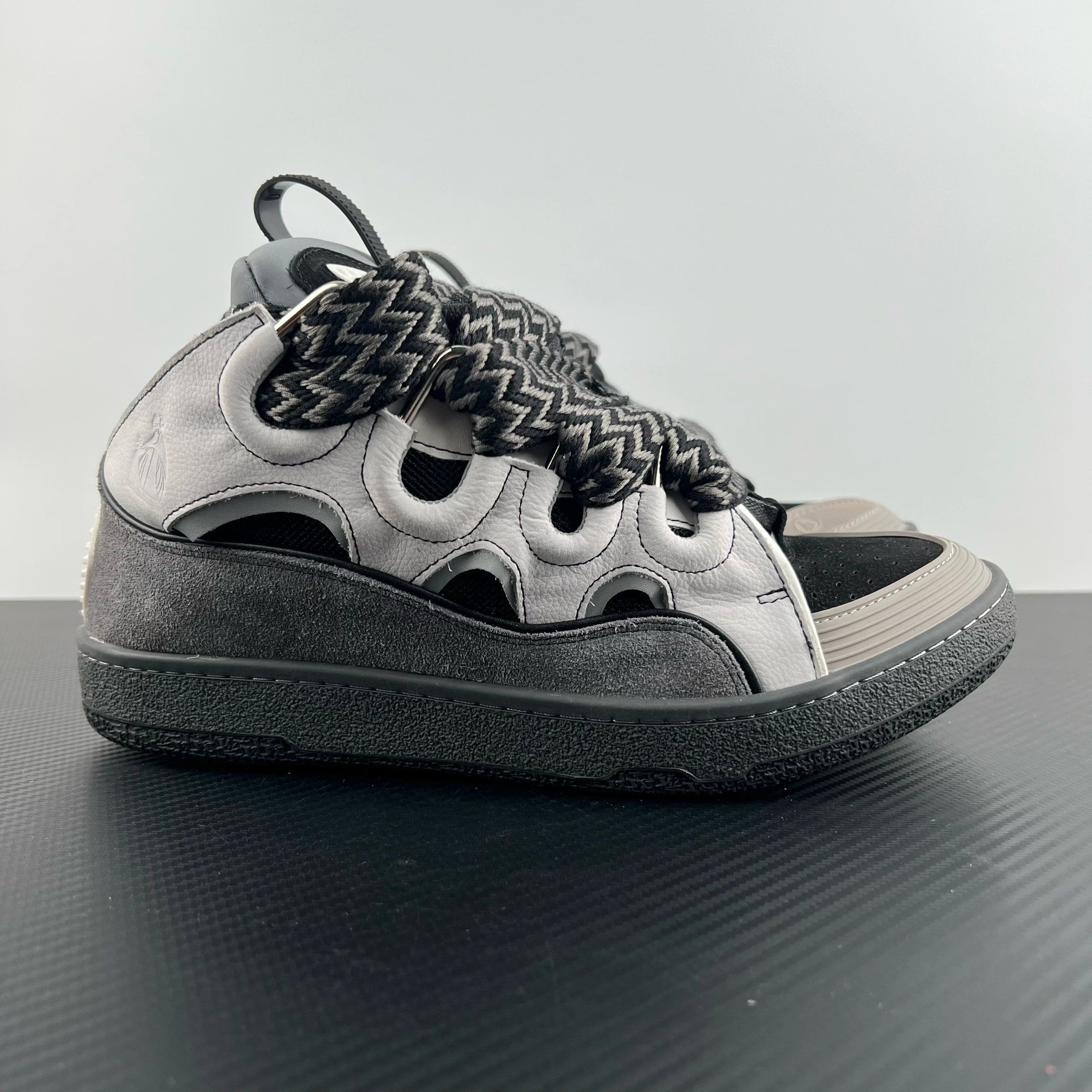 Lanvin Curb Leather Sneakers Grey Patchwork