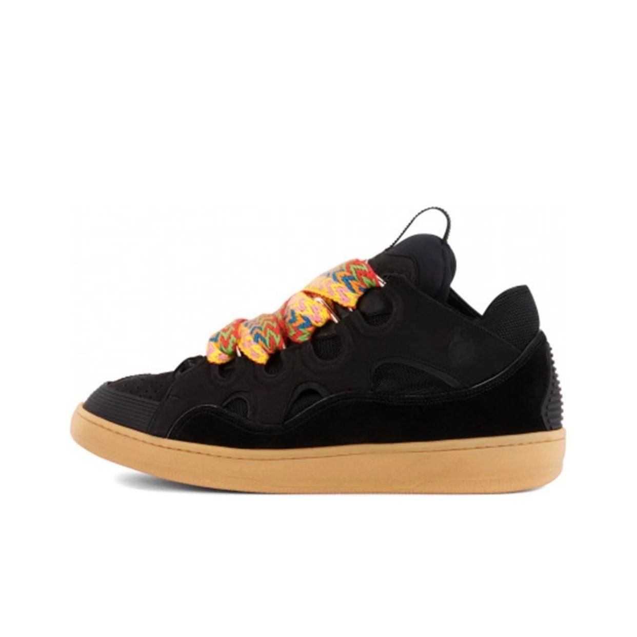 Lanvin Curb Leather Sneakers in Black Lace-Up