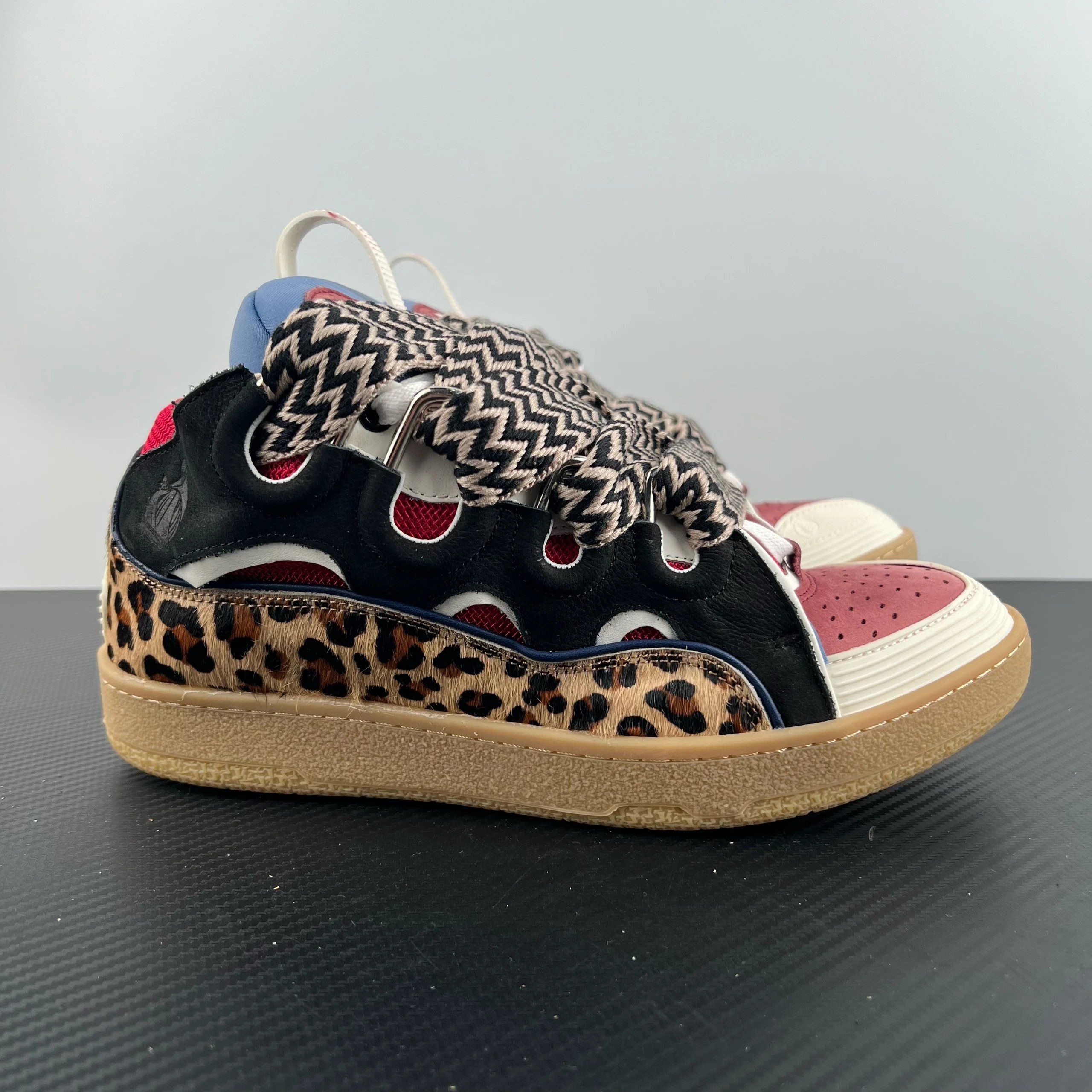 Lanvin Curb Leather Sneakers in Leopard Print