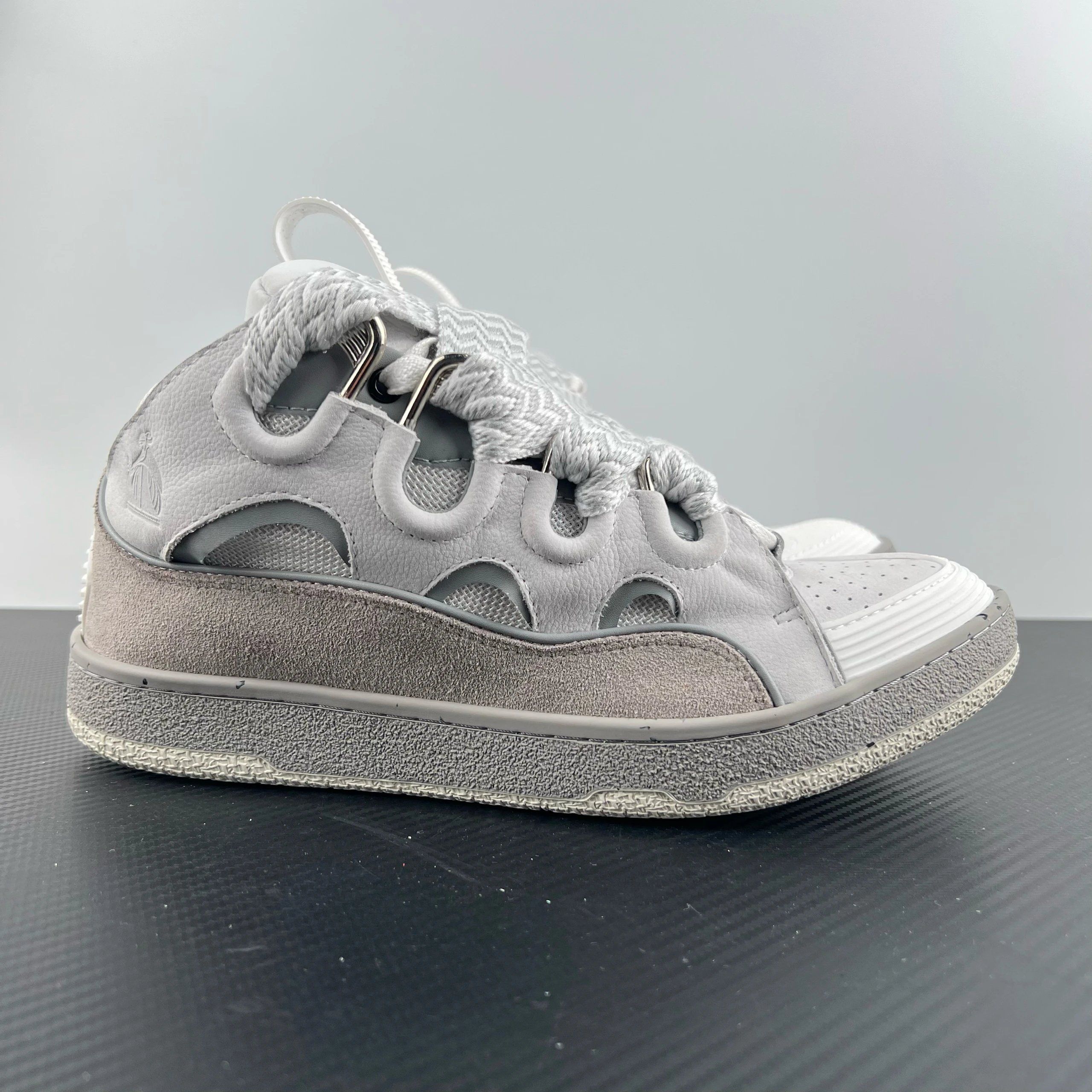 Lanvin Curb Leather Sneakers Light Gray