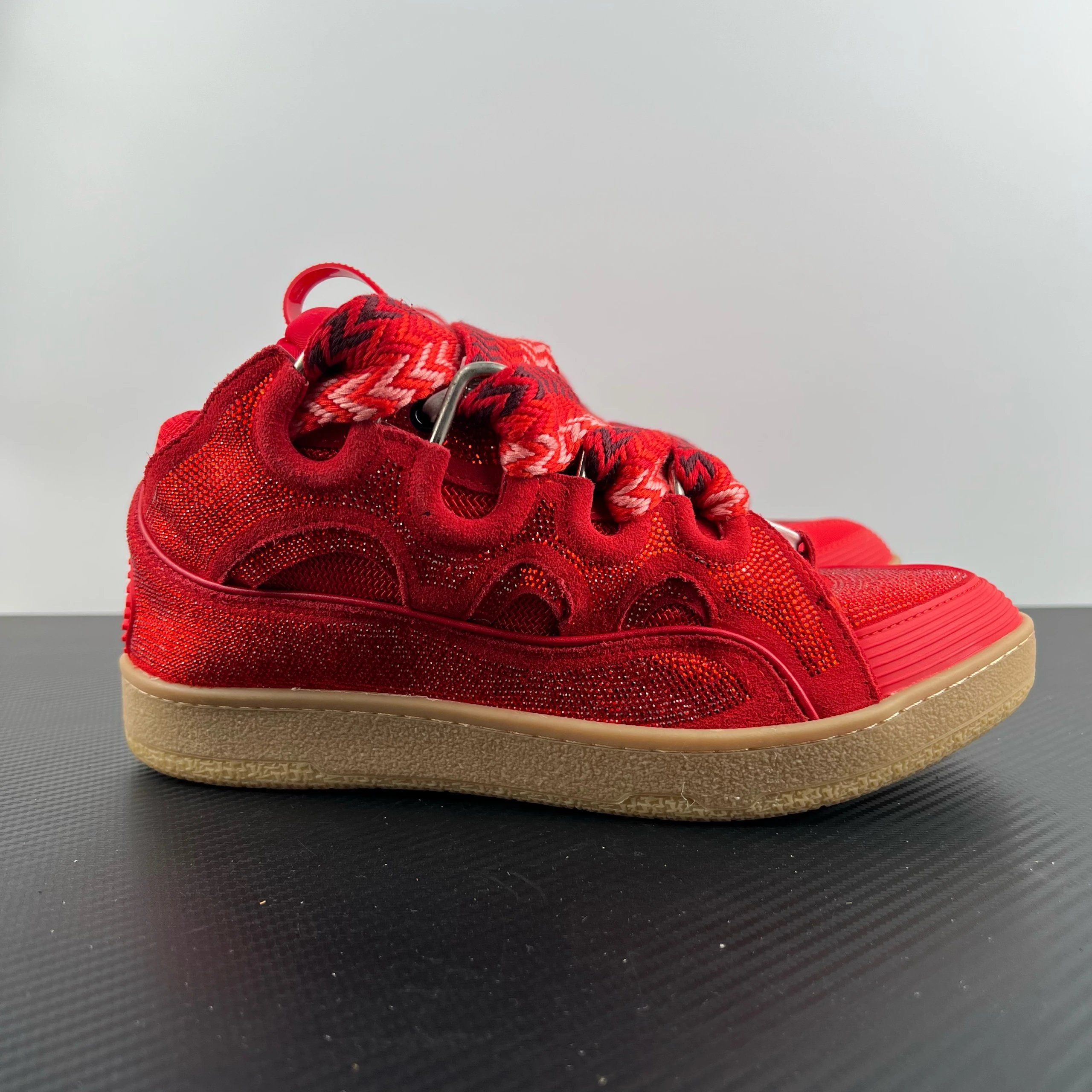 Lanvin Curb Leather Sneakers Red Sparkle