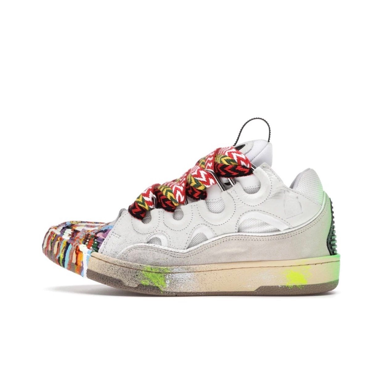 Lanvin Curb Leather Sneakers White Ribbon Ink Splash