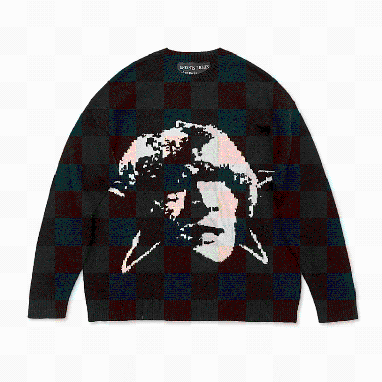 Melancholy Richie Richie Portrait Crew Neck Sweater Street Hip Hop Loose American Long Sleeve Mens
