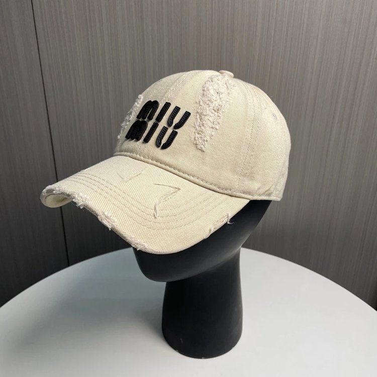 MIU MIU Beige Embossed Logo Hat