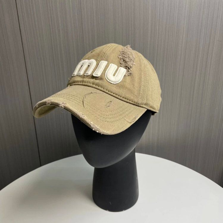 MIUMIU Beige Distressed Cap