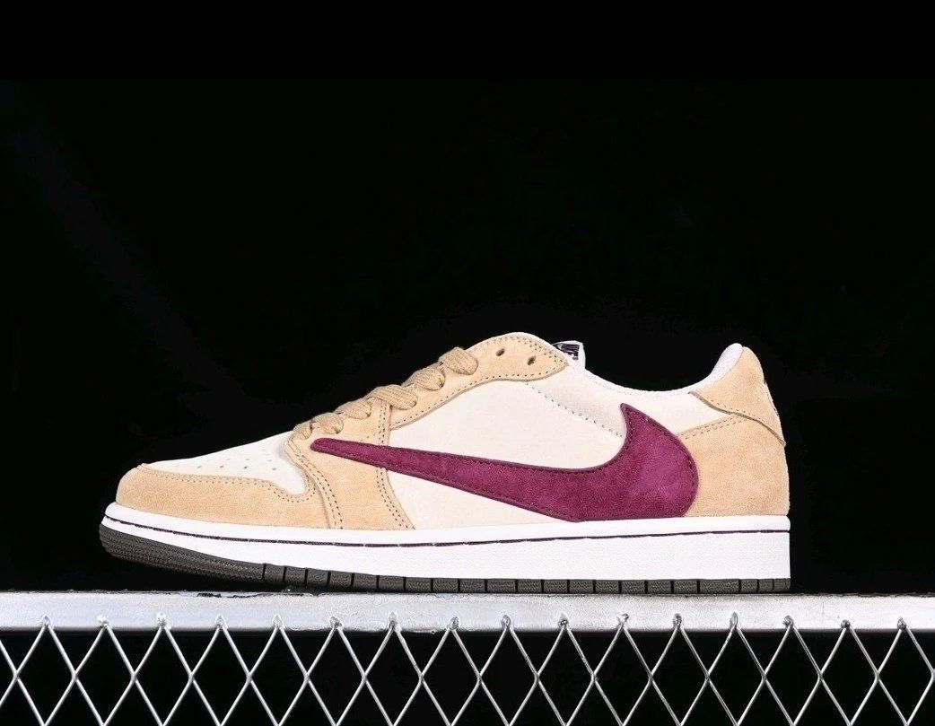 Nike Air Jordan 1 Low Beige White Maroon Shoes