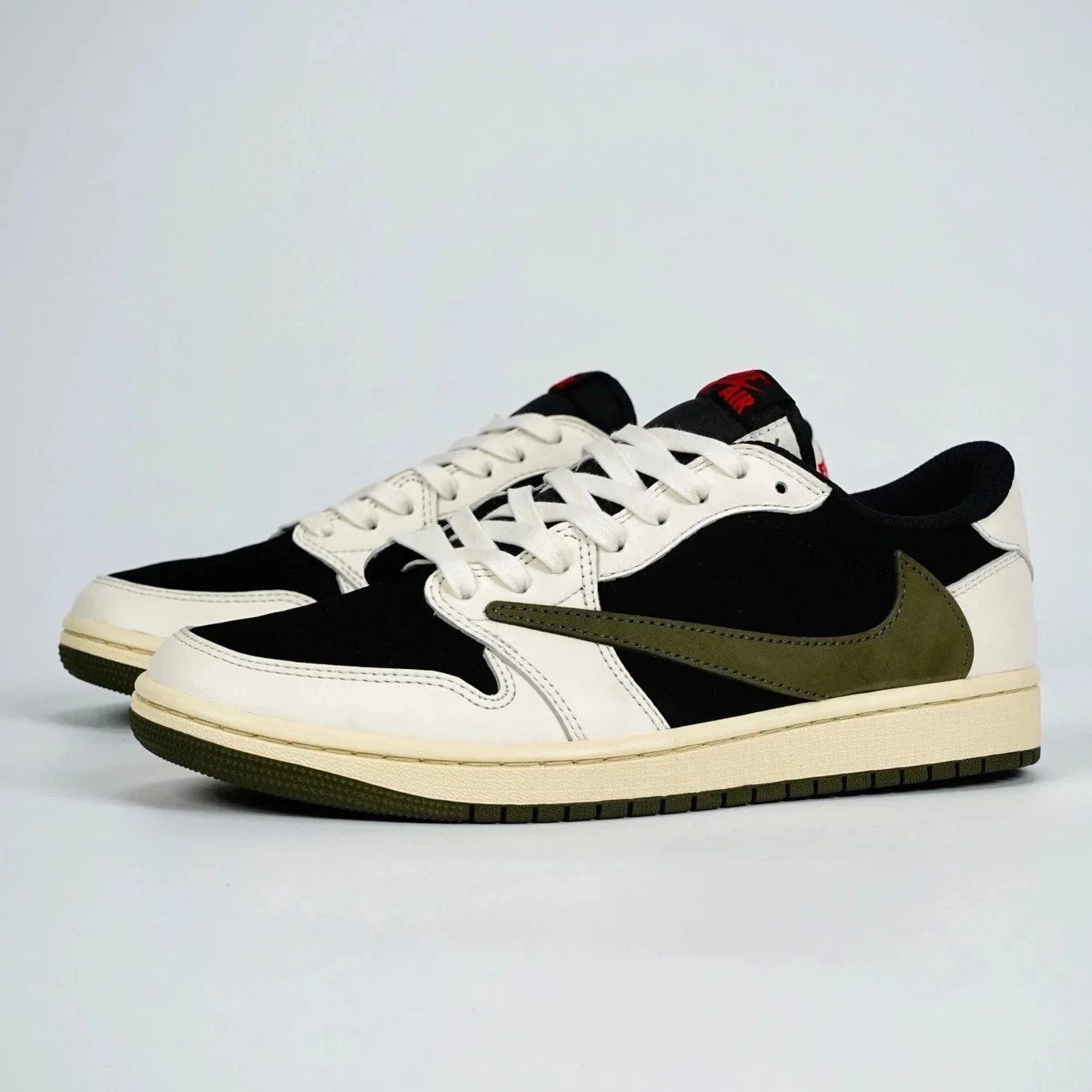 Nike Air Jordan 1 Low Black White Olive Green Shoes
