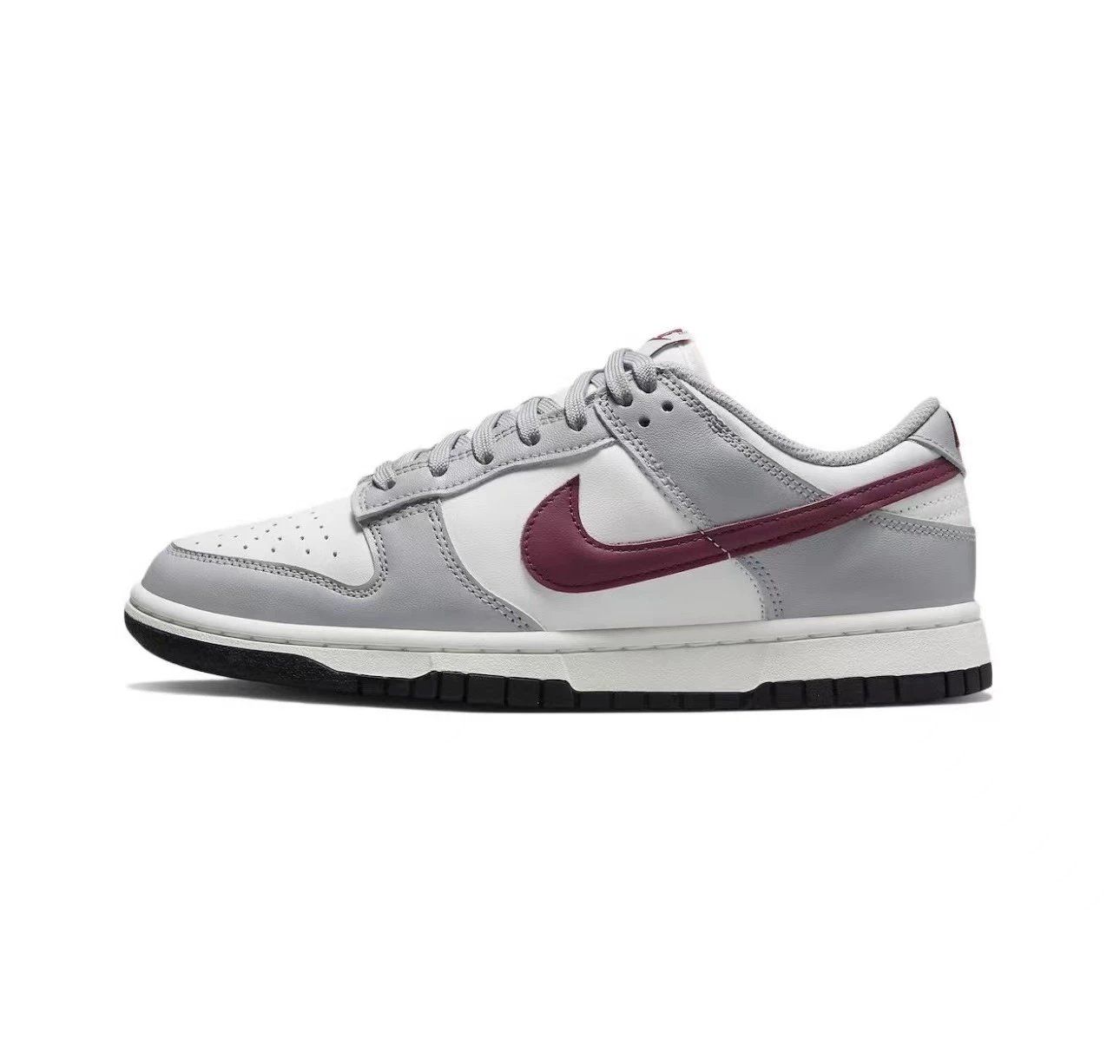 Nk Dunk Low "Grey White" Grey Wine Red Low Top Retro Athletic Casual Board Shoes