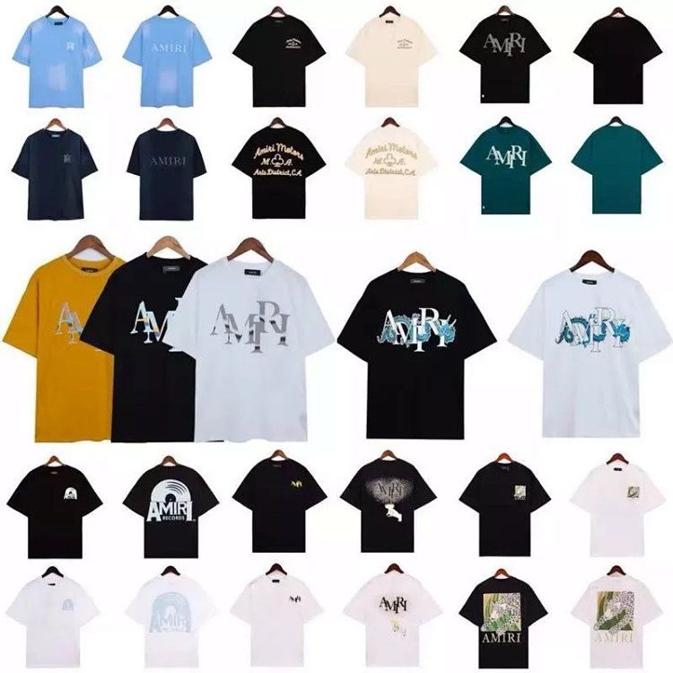 Short-sleeved leather letter embroidery colorful ink splash graffiti letters slogan printing high street tide shirt