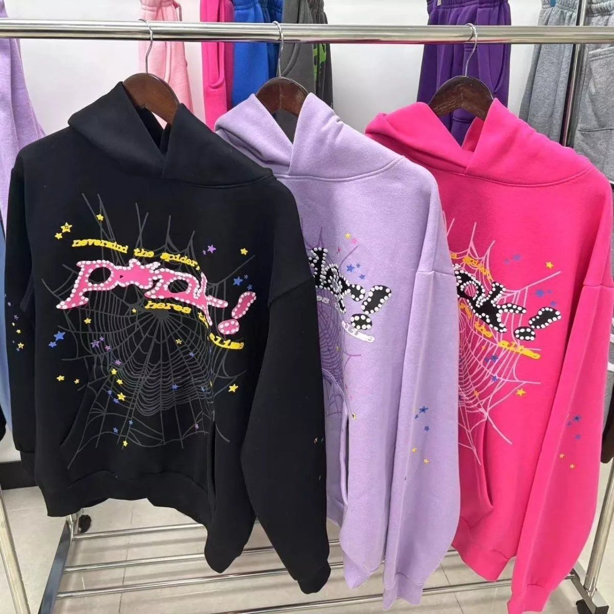 SP5DER Purple Spider Web Hooded Sweatshirt Hoodie