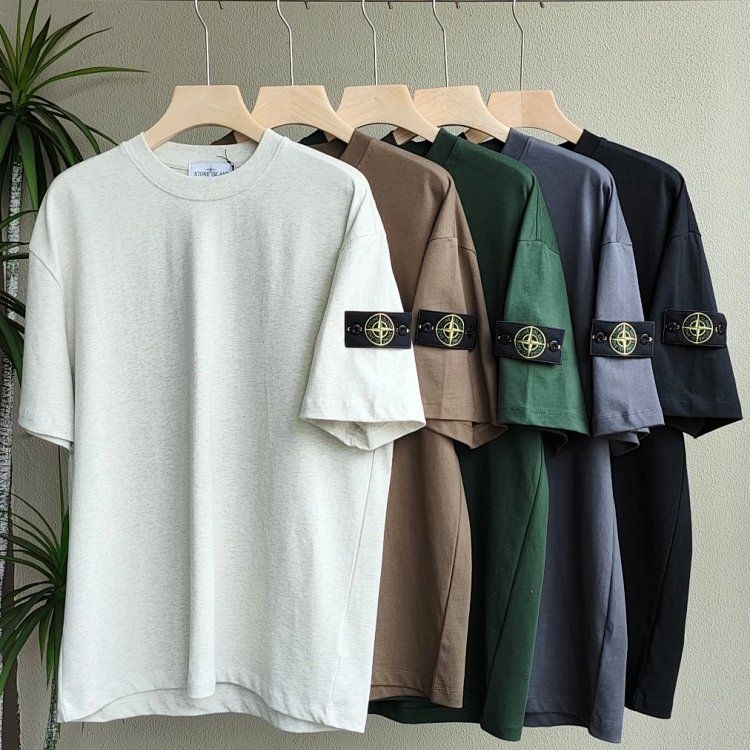Stone Island Loose High Gram Loose Crew Neck Sleeve Badge Shirt Short Sleeve Solid Color Versatile