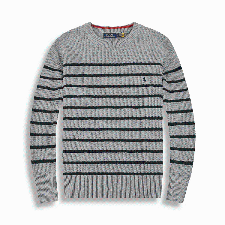 Striped Ralph Lauren Thickened Waffle Wool Striped Slim Fit Knit Sweater