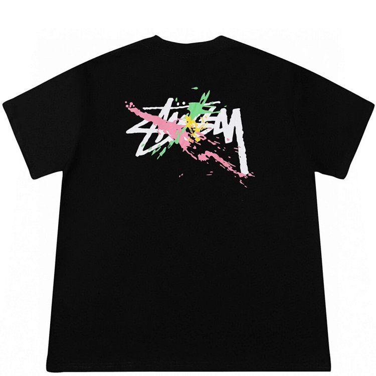Stussy colorful ink-splash printing men and women couples wear loose short-sleeved
