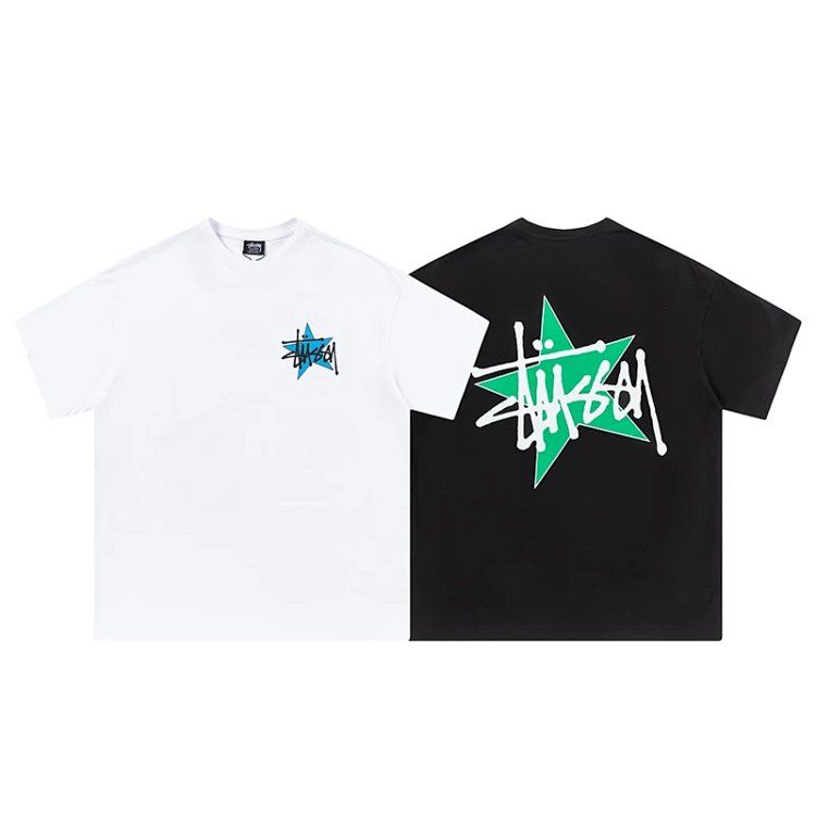 Stussy creative pentagram printing casual round neck short sleeve shirt