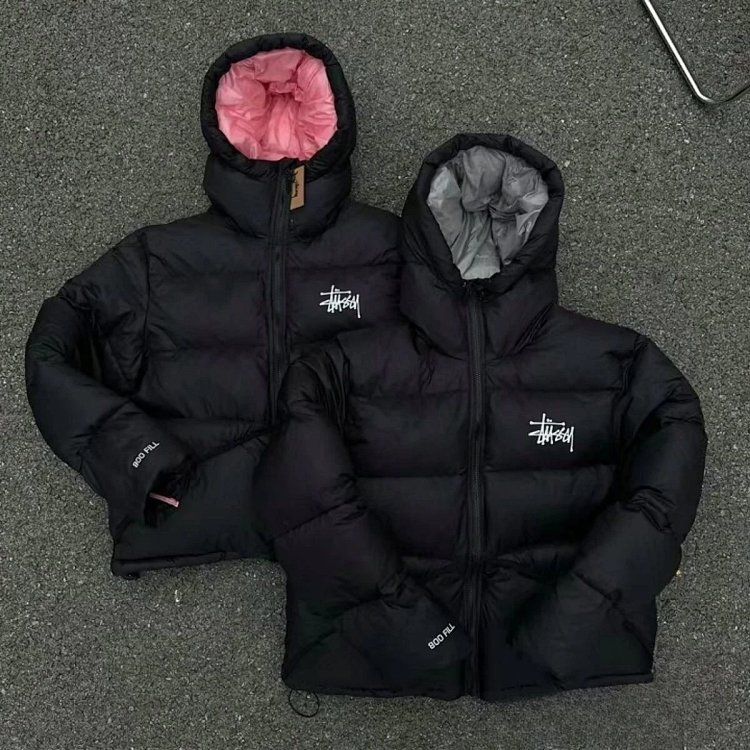 Stussy MicroRipstop DownParka solid color hooded short down jacket