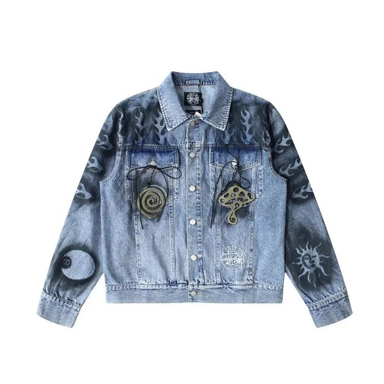 Stussy x DVN graffiti hand-painted black 8 denim jacket jacket