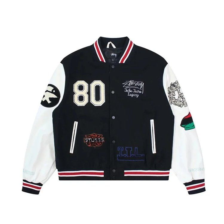 StussyxOURLEGACYxDenimTears Tripartite Co-Branded West Coast 80th Anniversary Taiji Embroidered Baseball Jacket